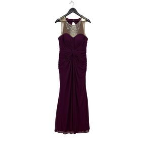 Adrianna Papell Purple Formal Evening Gown with Embellished Neckline